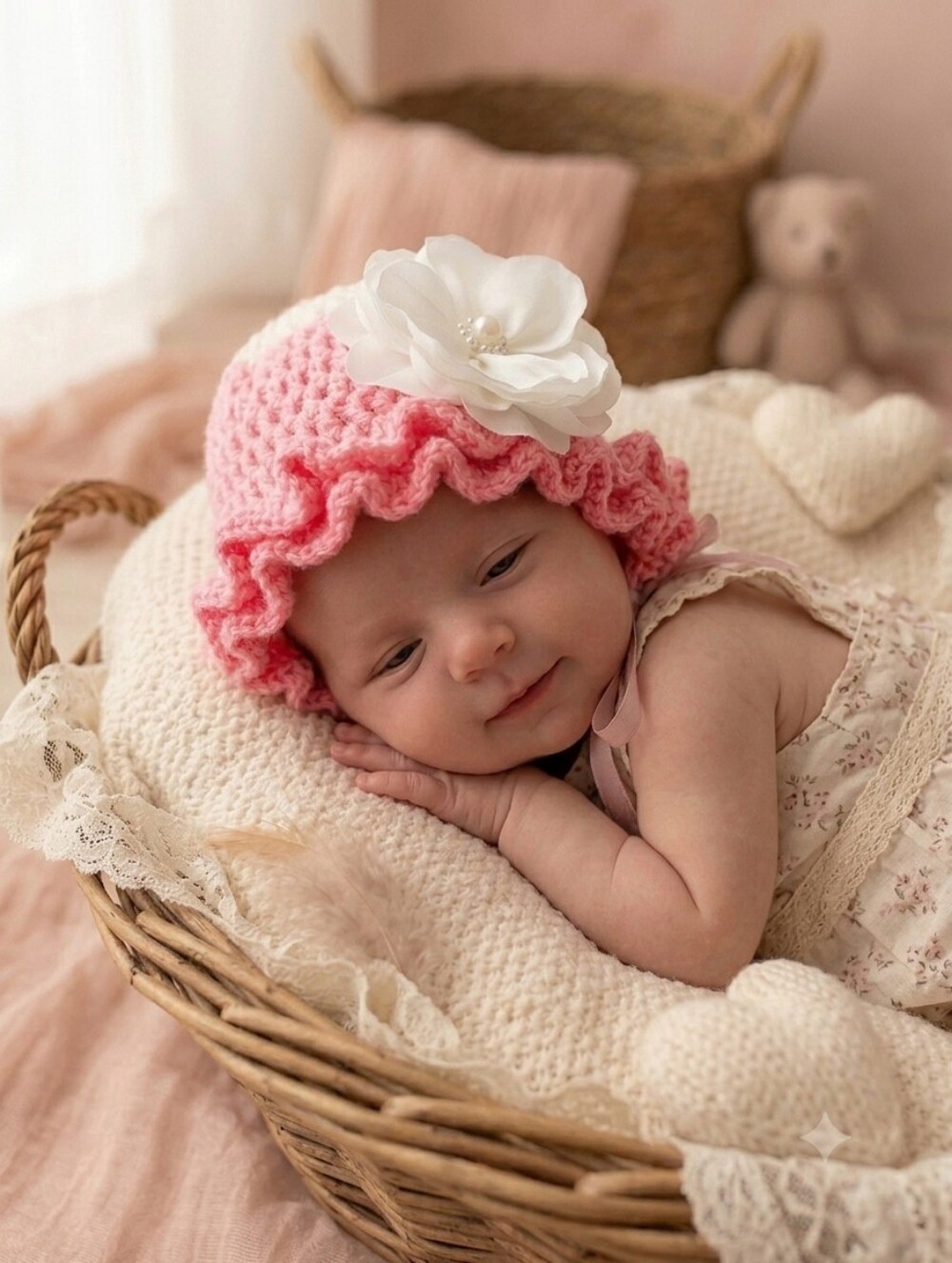 💞 Sweet Ruffles Hand-Crochet Newborn Bonnet - Picture 3 of 6